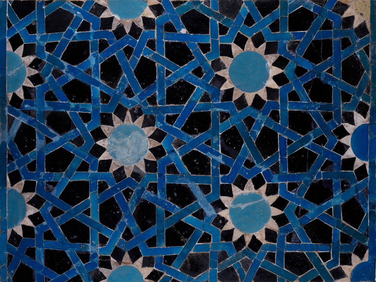 Panel de loza decorado con motivos geométricos procedente de Konya, Turquía, civilización selyúcida de Turkish School