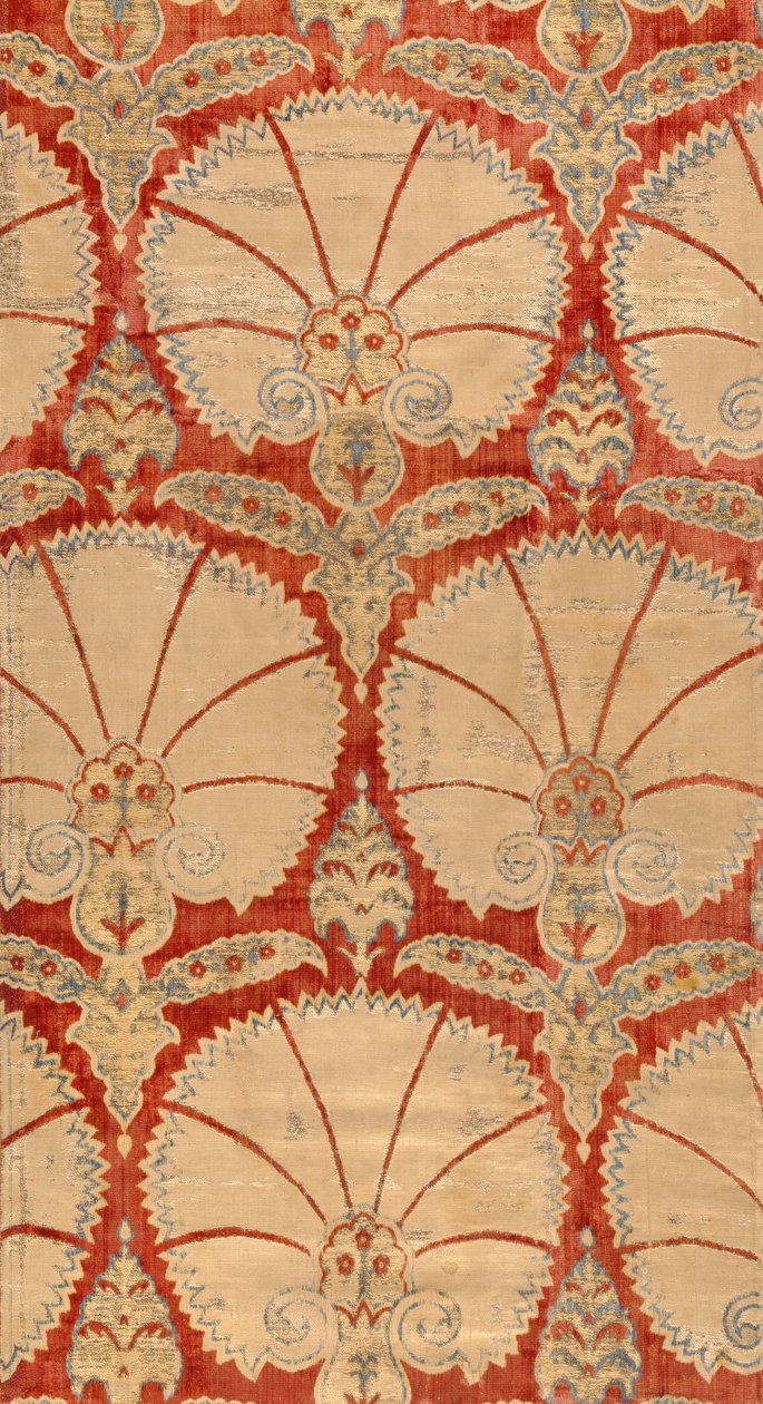 Panel de terciopelo rojo cortado con palmetas de clavel en oro y plata de Turkish School