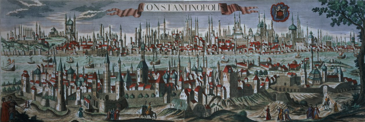 Vista panorámica de Constantinopla, finales del siglo XVIII de Turkish School