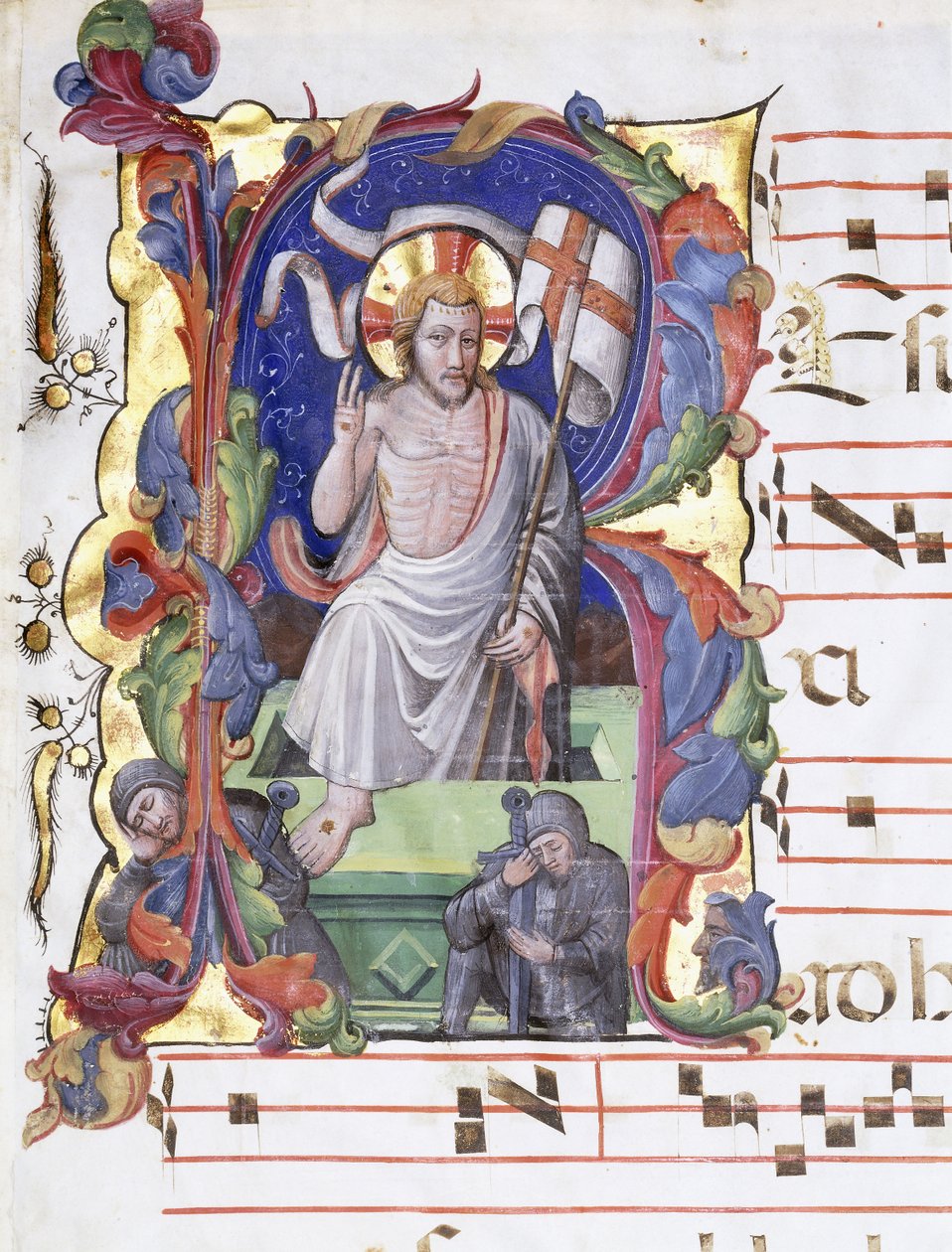 Letra historiada muy grande "A", mostrando la Resurrección, c.1400-1450 de Tuscan School