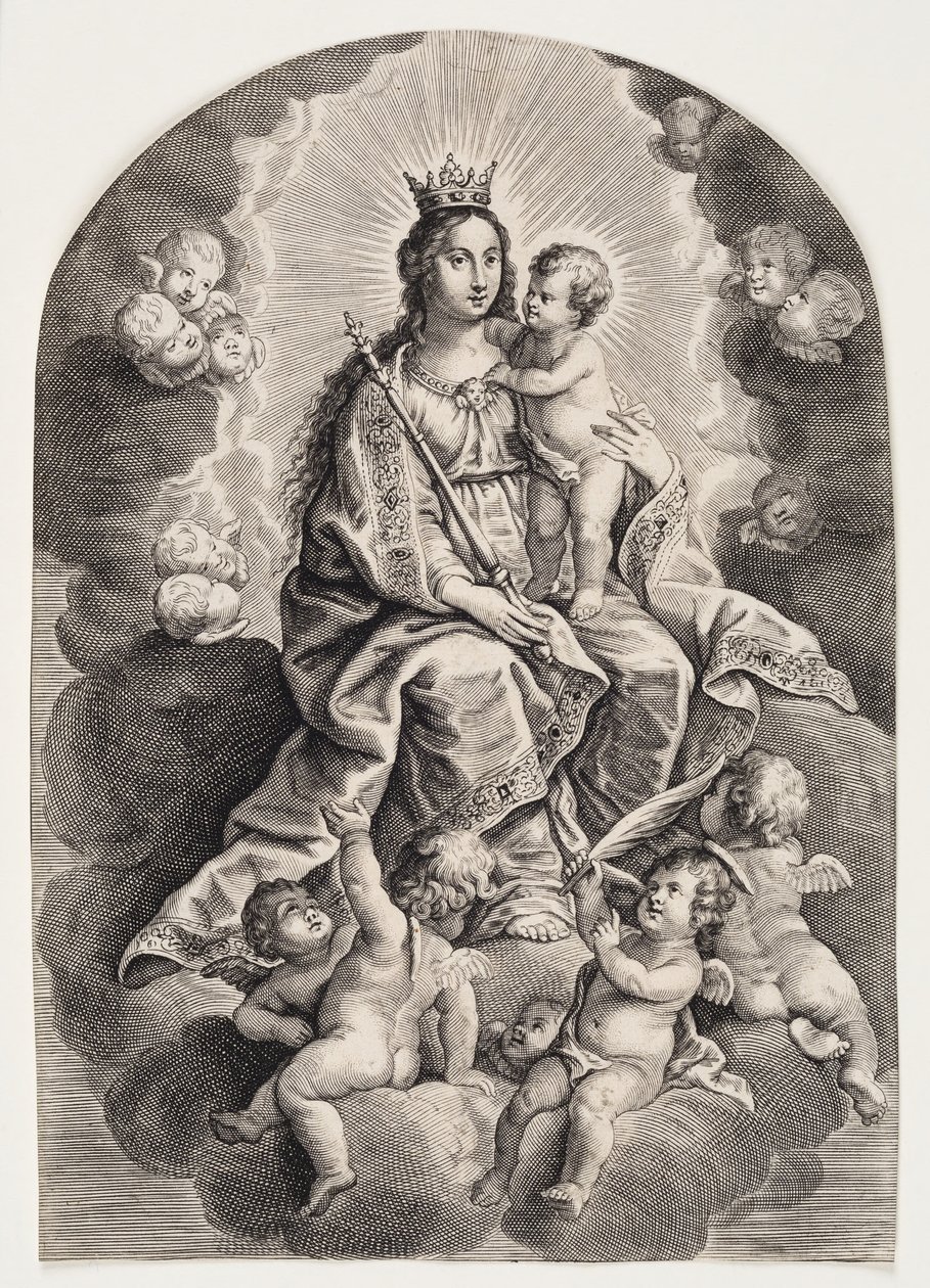 Virgen María en la Nube, con el Niño Jesús, Cetro y Corona de Ubekendt