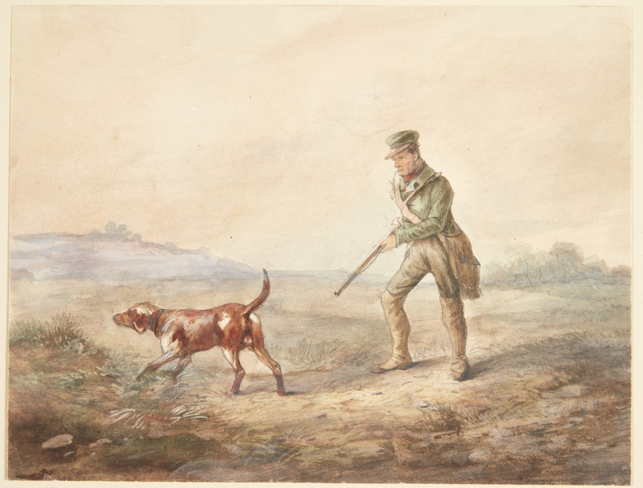 Paisaje con un cazador y su perro de Ubekendt