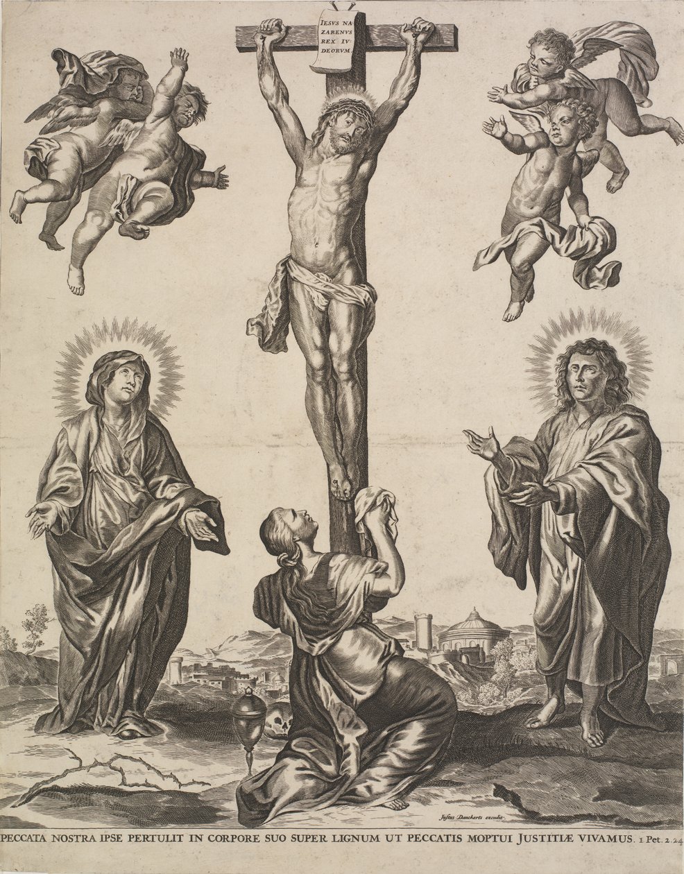 Cristo en la cruz, con la Virgen, María Magdalena y San Juan y cuatro ángeles de Ubekendt KKSgb5444