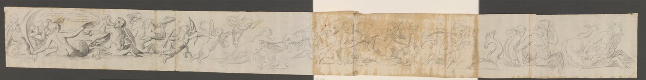 Caballitos de mar, tritones y putti montando delfines de Ubekendt Ubekendt