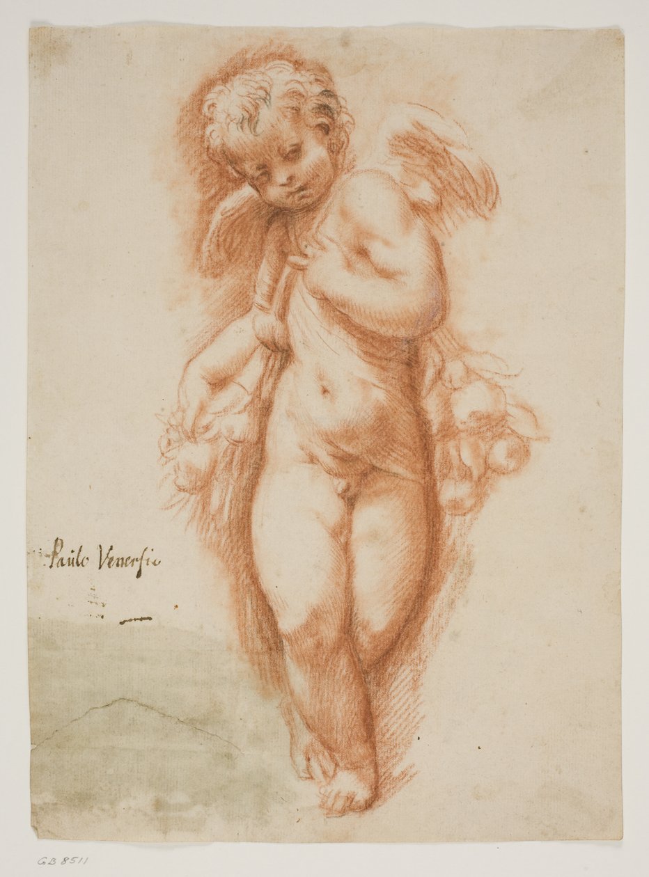 Putto de pie con una guirnalda de frutas de Ubekendt Ubekendt