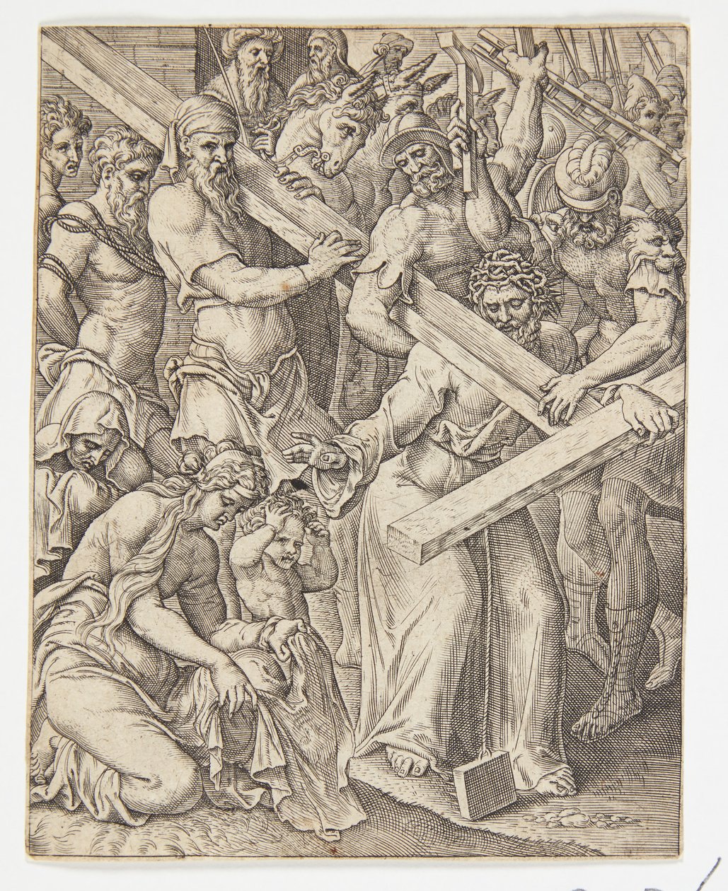 Cristo llevando la cruz y el milagro del paño de Verónica de Ubekendt efter Dirck Volckertsz. Coornhert efter Maarten van Heemskerck