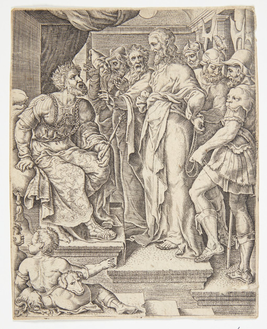 Cristo ante Herodes de Ubekendt efter Dirck Volckertsz. Coornhert efter Maarten van Heemskerck
