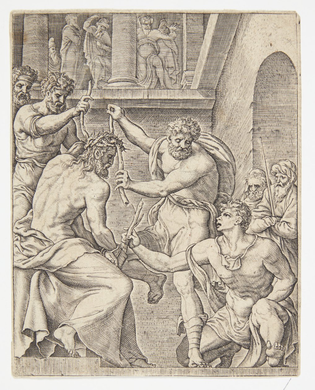 La Coronación de Espinas de Ubekendt efter Dirck Volckertsz. Coornhert efter Maarten van Heemskerck