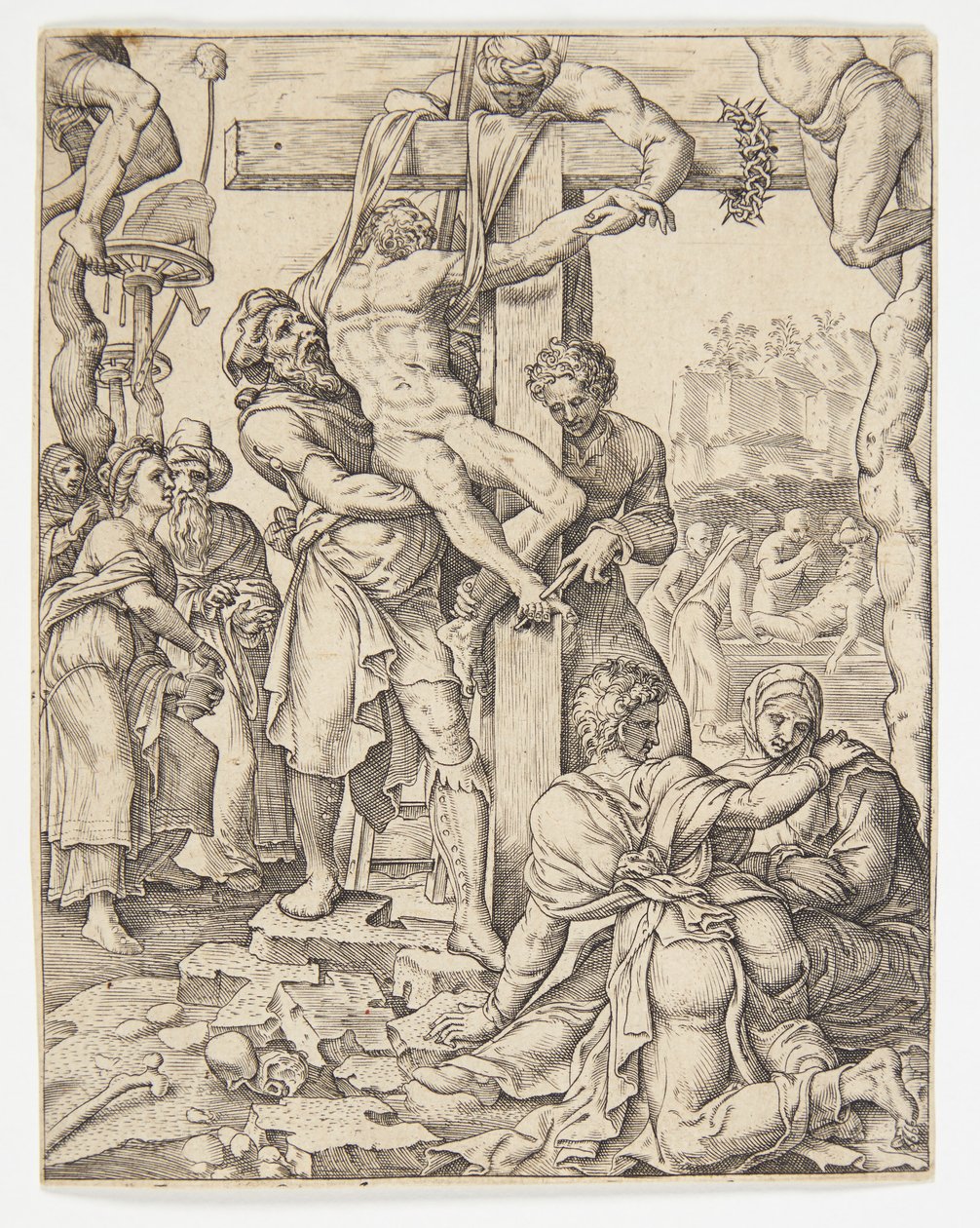 El descenso de la cruz de Ubekendt efter Dirck Volckertsz. Coornhert efter Maarten van Heemskerck