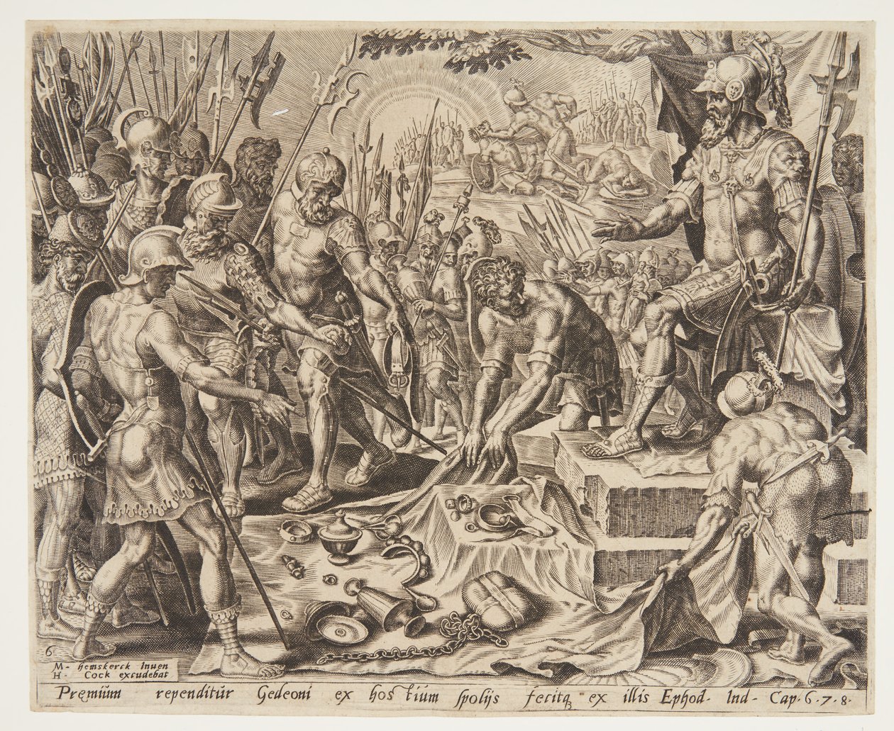 Gedeón recibiendo una parte del botín de Ubekendt efter Maarten van Heemskerck