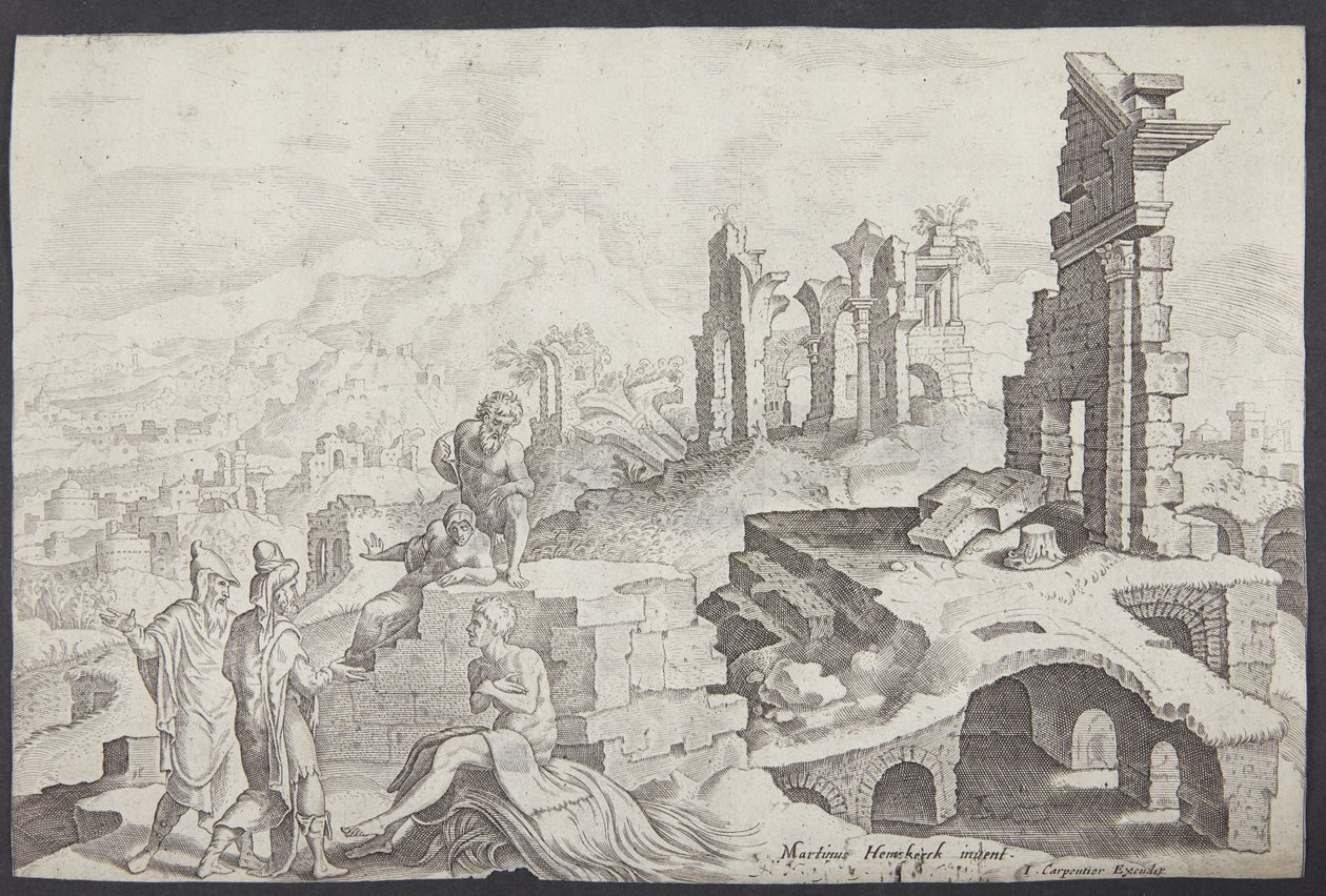 Job en el estercolero con su esposa y tres amigos de Ubekendt efter Maarten van Heemskerck