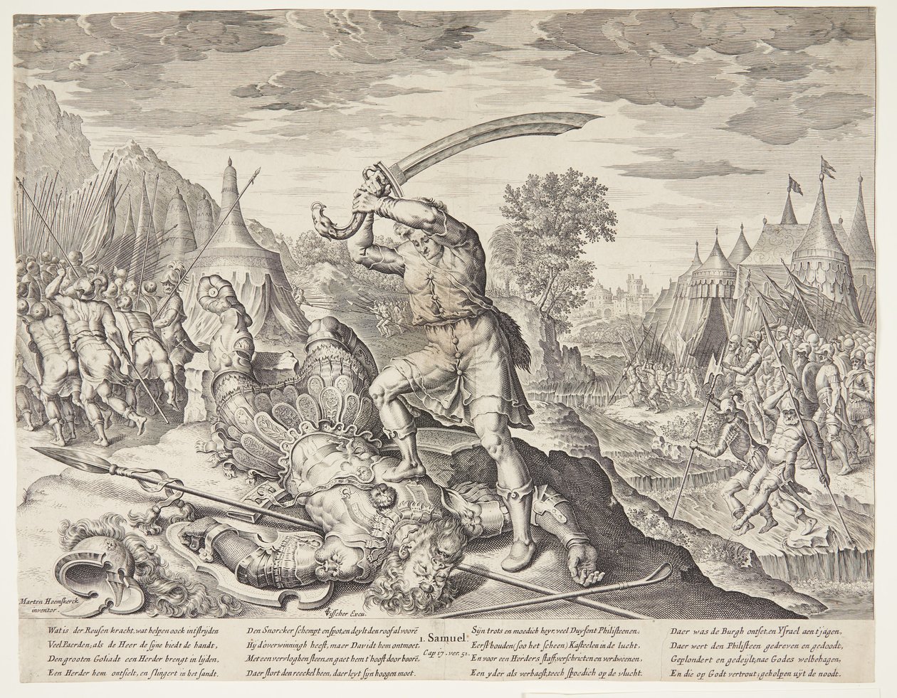 David cortando la cabeza de Goliat de Ubekendt efter ubekendt efter Maarten van Heemskerck