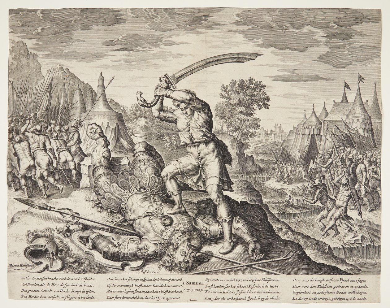 David cortando la cabeza de Goliat de Ubekendt efter ubekendt efter Maarten van Heemskerck