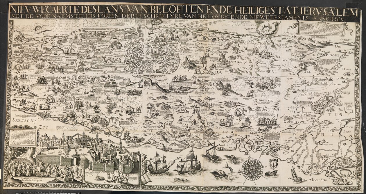 Nuevo mapa de las tierras de promesas y estado sagrado de Jerusalén de Ubekendt nederlandsk aktiv midten af 1600 tallet