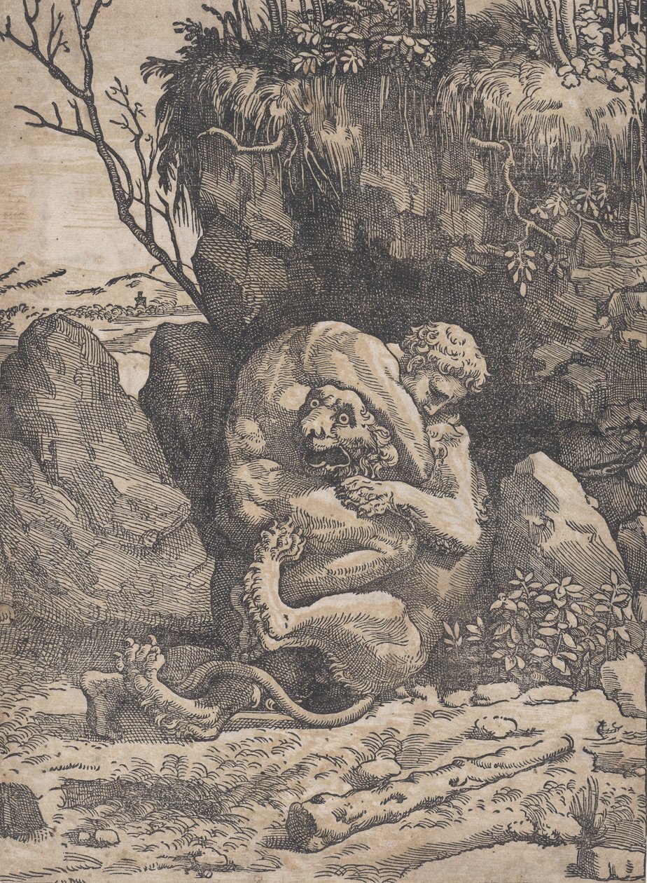 Hércules y el león de Nemea, ca. 1517-18 de Ugo da Carpi