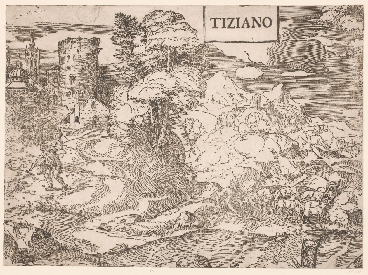 paisaje con un pastor de Ugo da Carpi