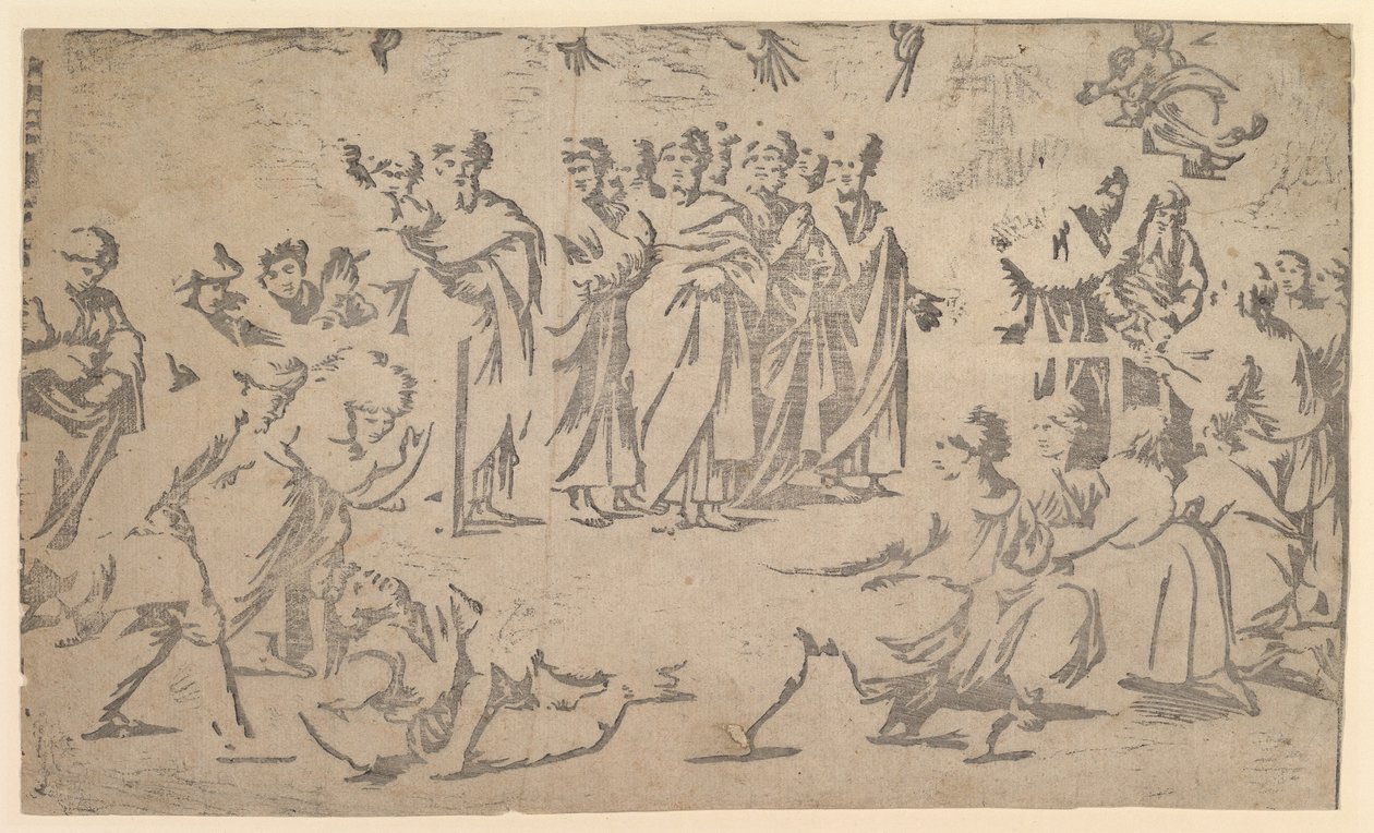 La muerte de Ananías rodeado de Apóstoles, 1518 de Ugo da Carpi