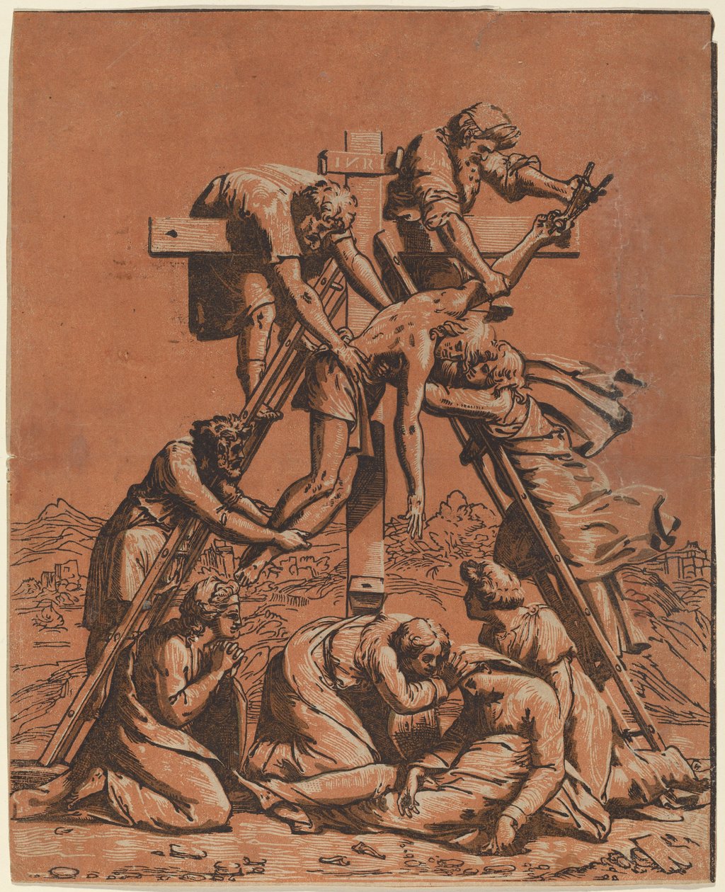 El Descendimiento de la Cruz de Ugo da Carpi after Raphael