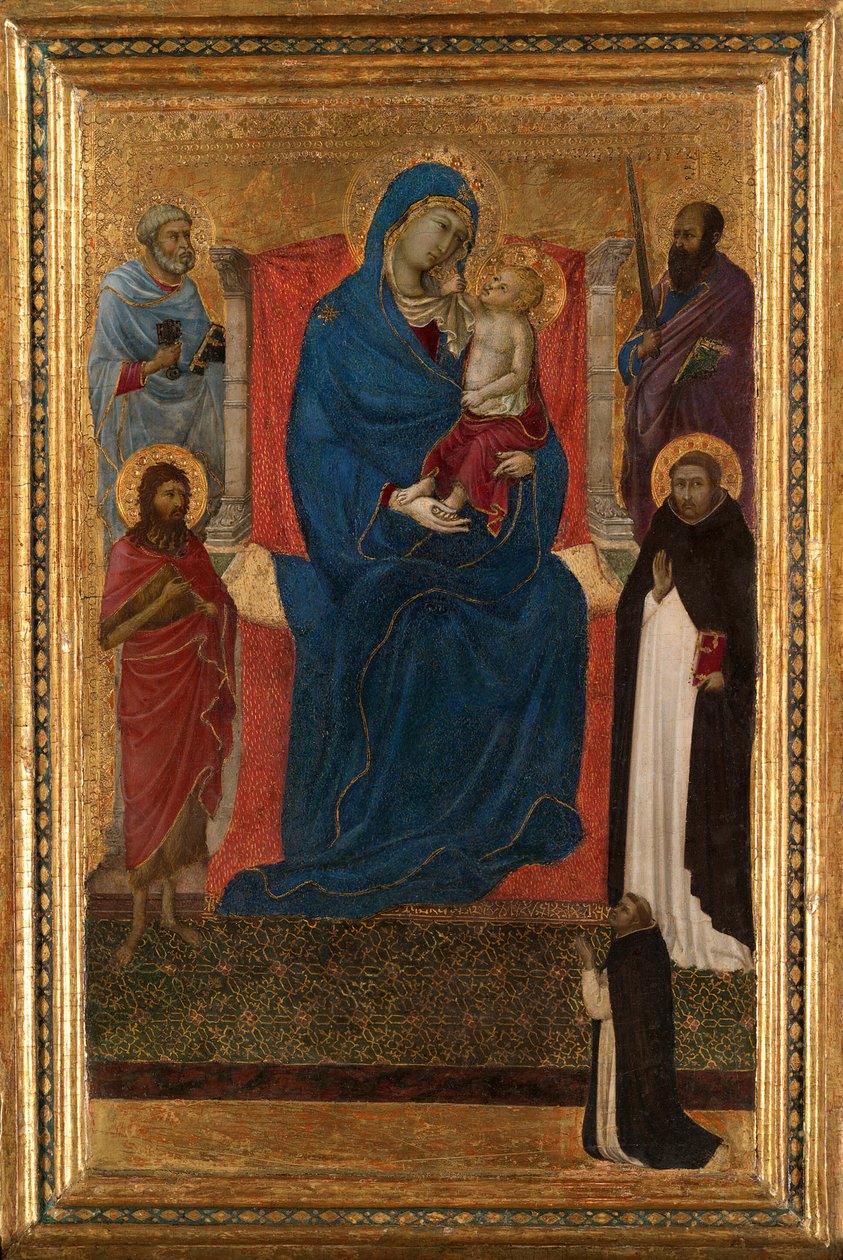 Virgen y Niño entronizados con los santos Pedro, Pablo, Juan el Bautista y Domingo y un dominico de Ugolino da Siena