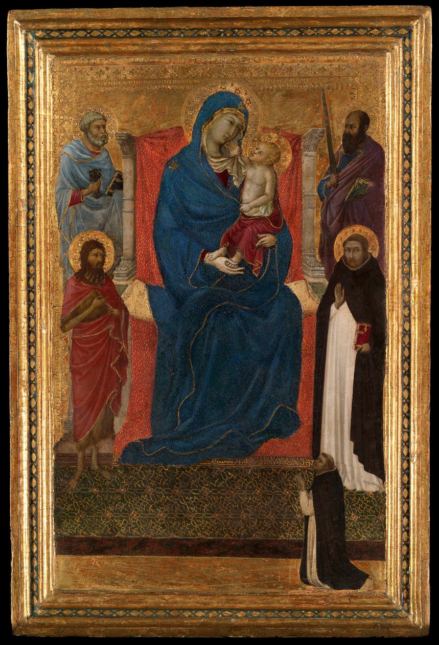 La Virgen y el Niño en trono con los santos Pedro, Pablo, Juan Bautista y Domingo y un suplicante dominico de Ugolino di Nerio