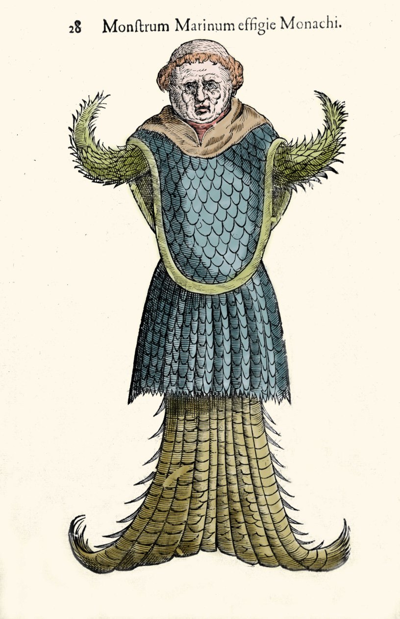 El monje marino, pez imaginario y monstruo marino por Ulisse Aldrovandi (1522-1605), "Monstrorum Historiae", Bolonia 1642 de Ulisse Aldrovandi