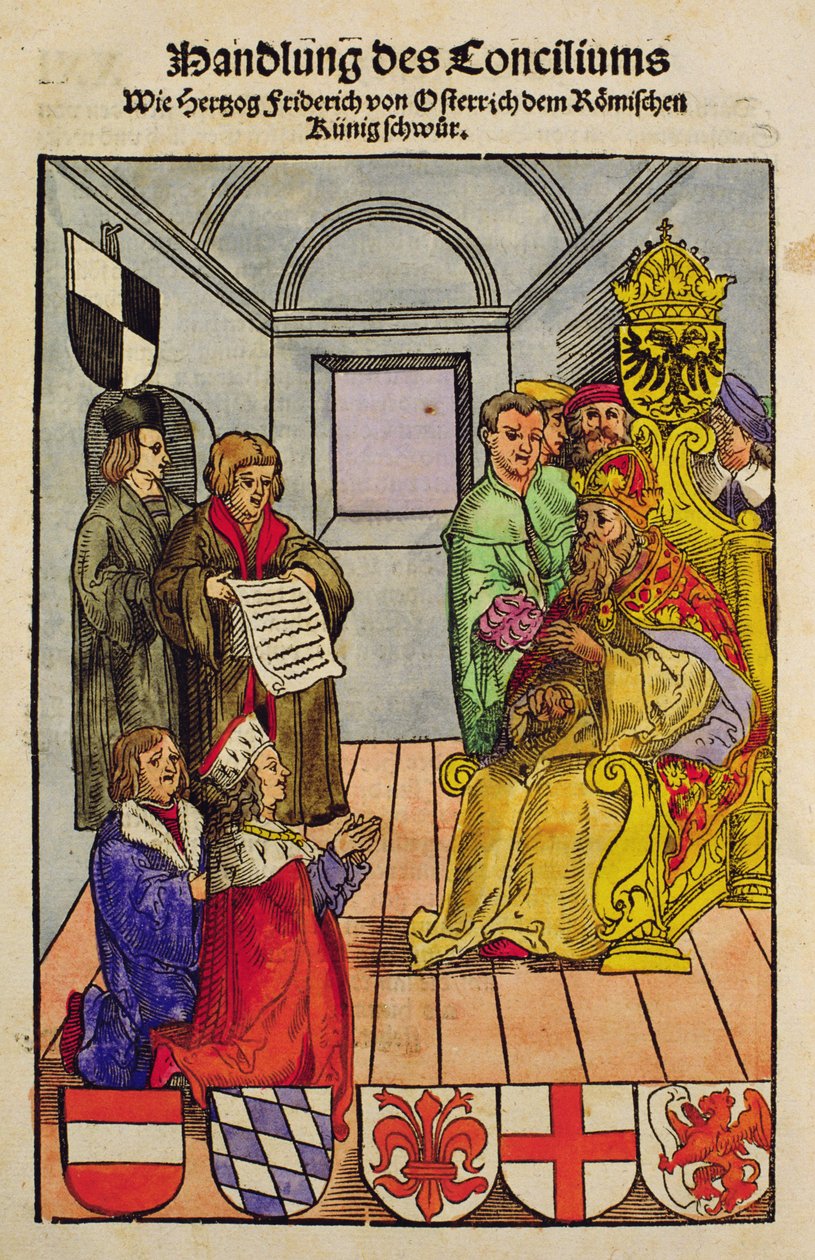 Federico IV, Duque de Austria, declarando su lealtad al Emperador en el Concilio de Constanza, de 