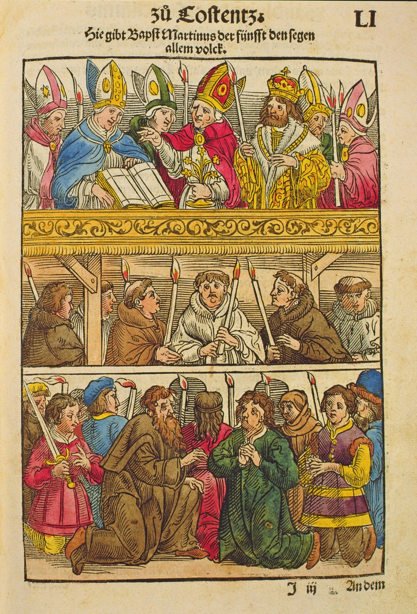 Martín V es elegido Papa y bendice a la gente en el Concilio de Constanza, 1417, de 