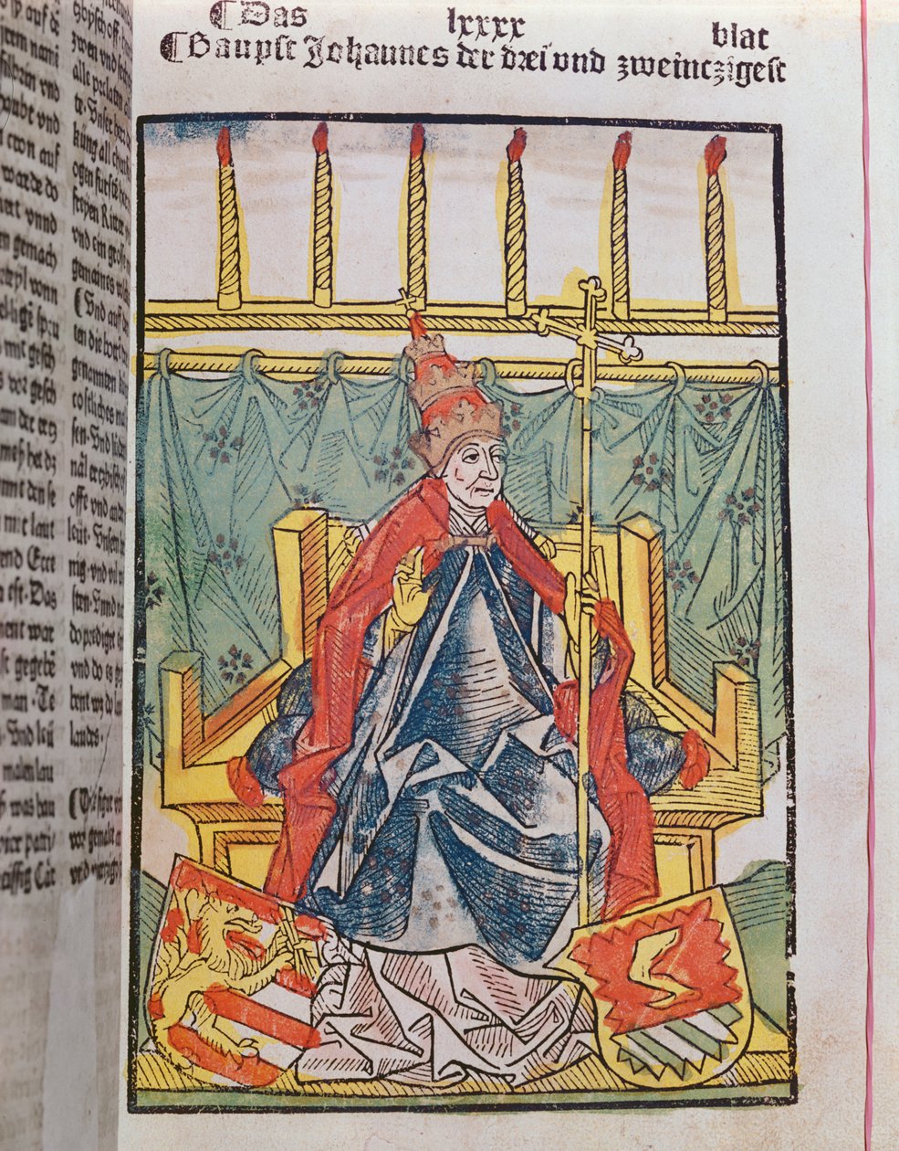 El Antipapa Juan XXIII (c.1370-1419) en el Concilio de Constanza (1414-18), 1483 (grabado en madera coloreado) de Ulrich von Richental