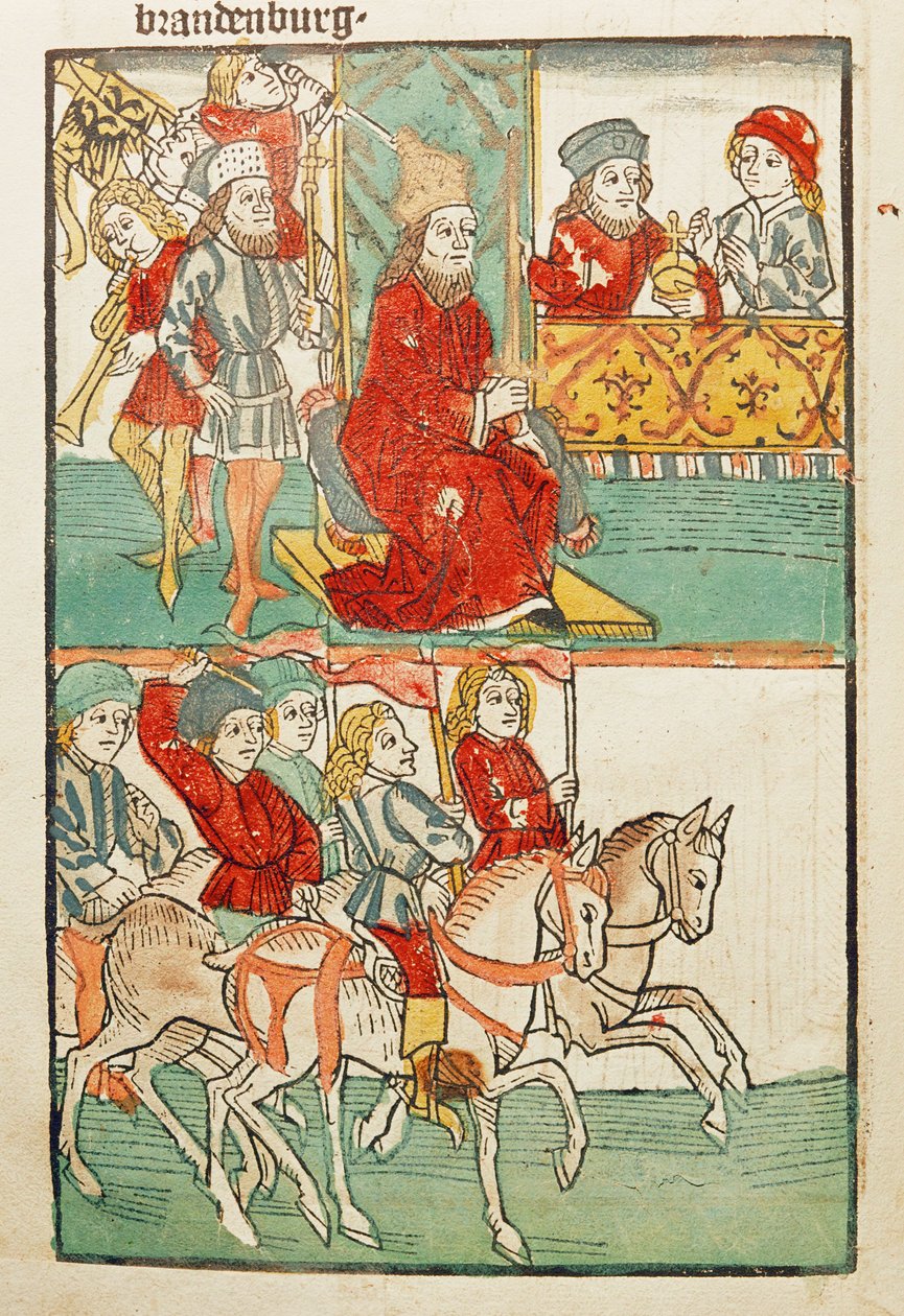 Enfeudamiento del Burgrave de Nuremberg, Friedrich von Hohenzollern, con la Marca de Brandeburgo por el Emperador Segismundo ... de Ulrich von Richental