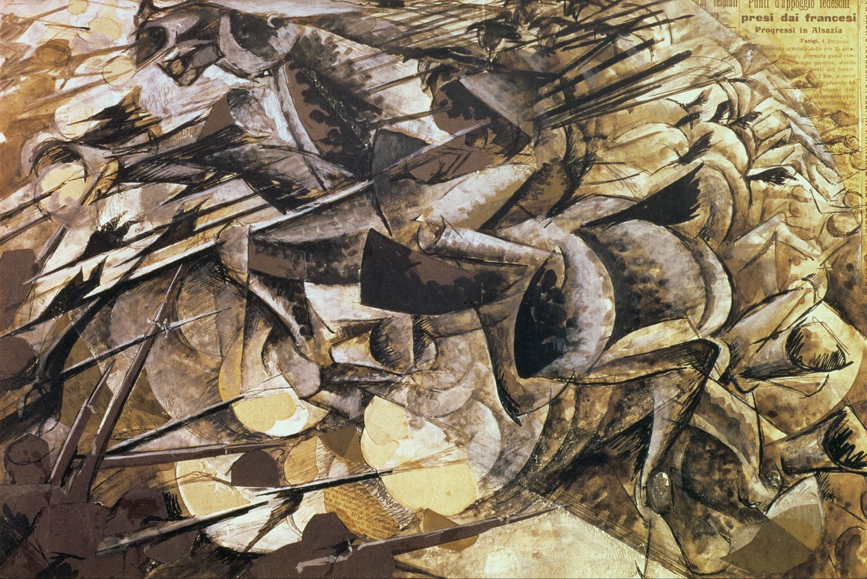 La carga de los lanceros, 1915 (collage) de Umberto Boccioni