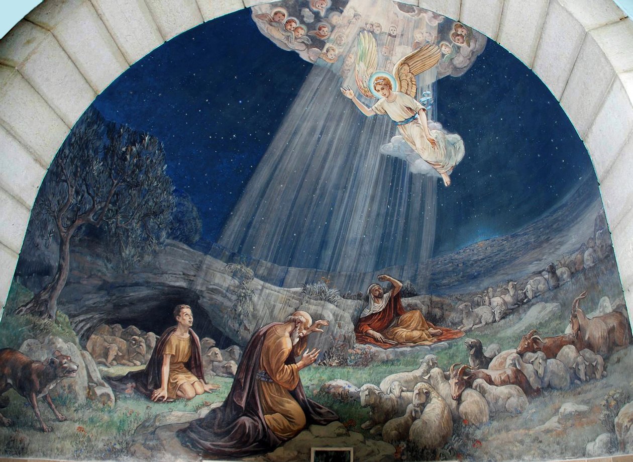 Ángel del Señor visitando a los pastores, Santuario de la Capilla del Pastor, Belén de Umberto Noni