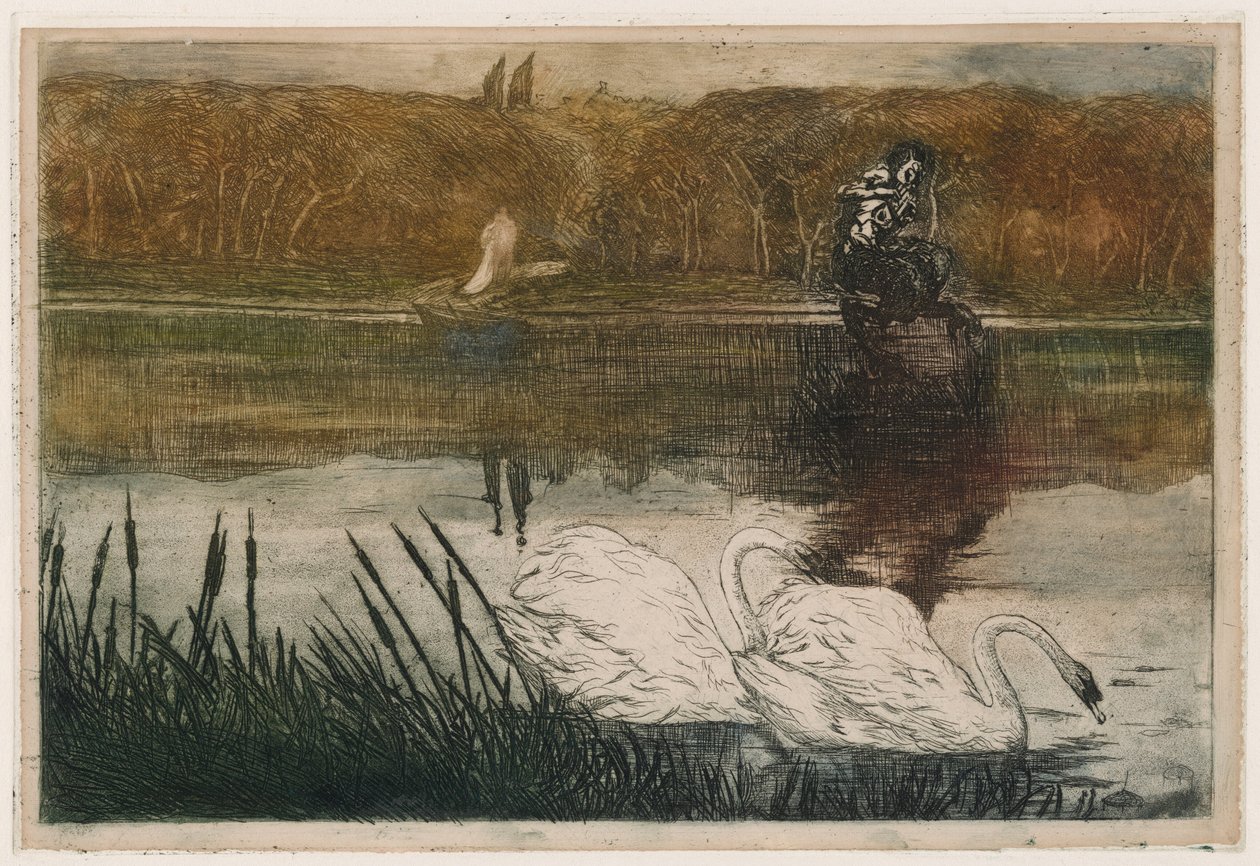 Lago con cisnes de Umberto Boccioni