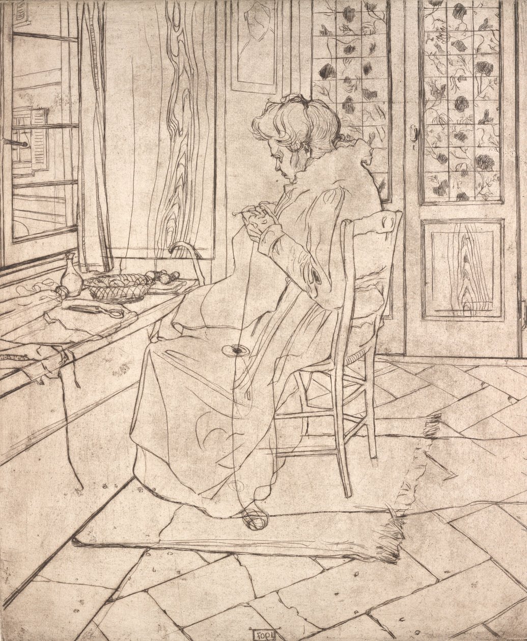 La madre del artista haciendo crochet, 1907 de Umberto Boccioni