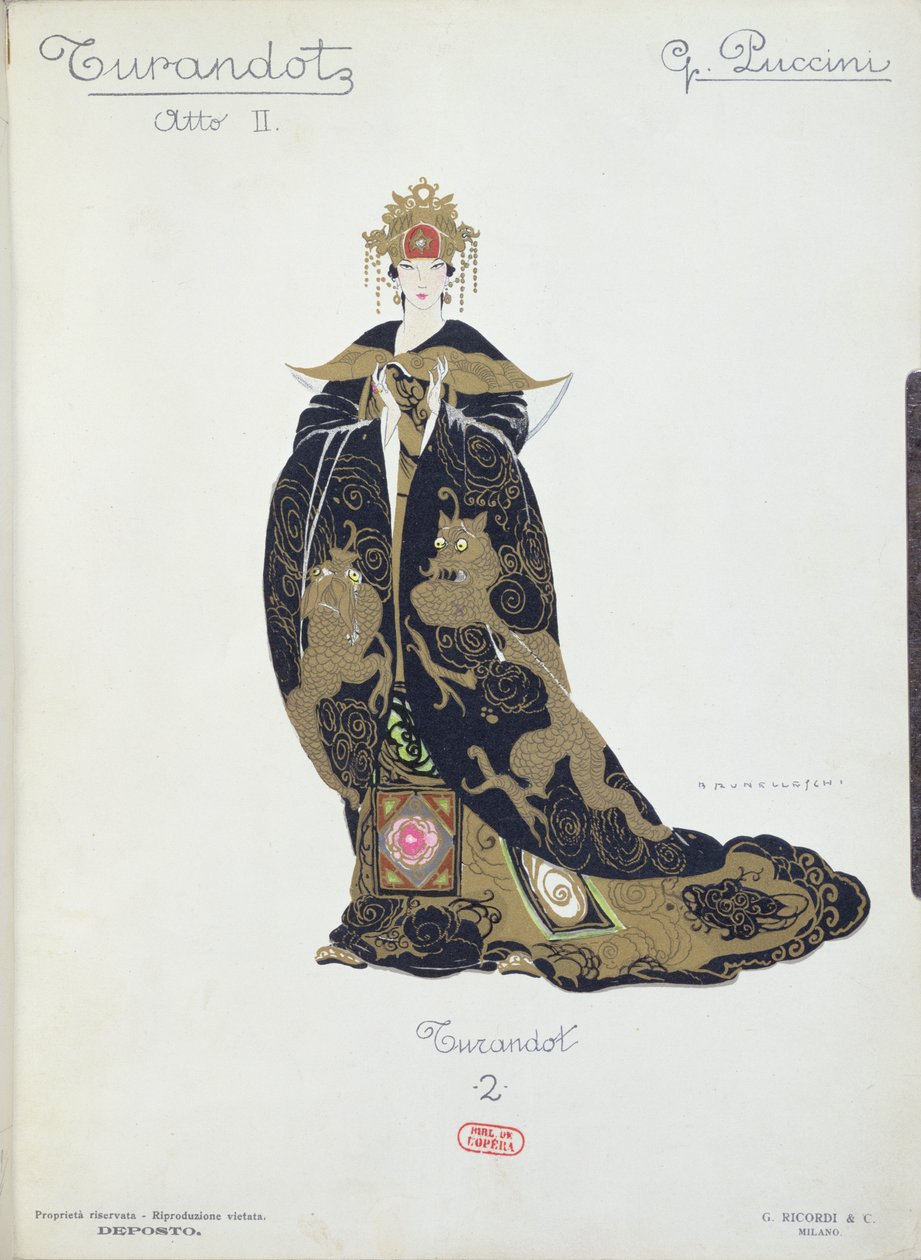 Diseño de vestuario para la ópera "Turandot" de Puccini de Umberto Brunelleschi