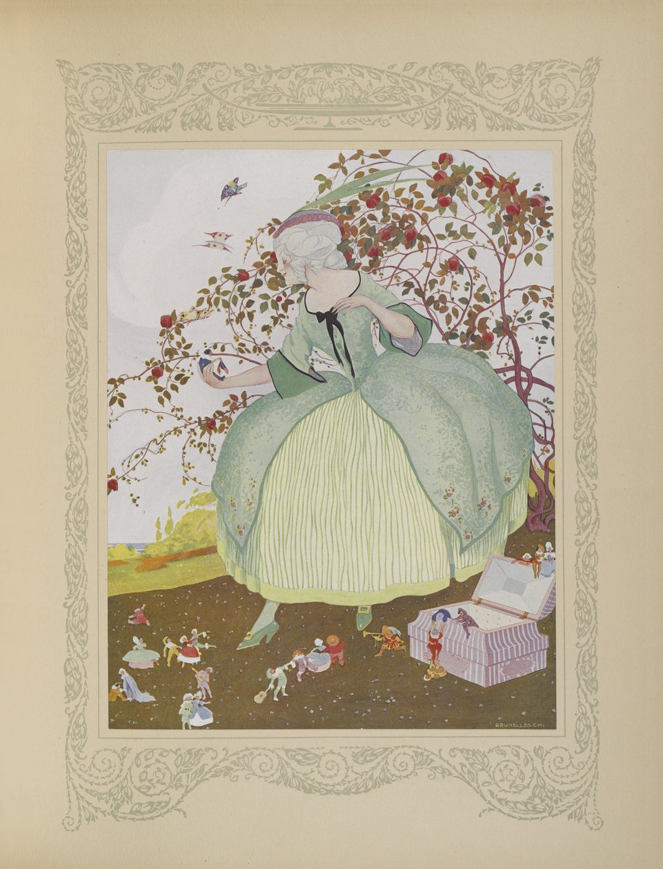 La primera vez que Gracieuse se complació en ver algo tan extraordinario, ilustración de "Contes du Temps Jadis", o "Cuentos de tiempos pasados", p.78 de Umberto Brunelleschi