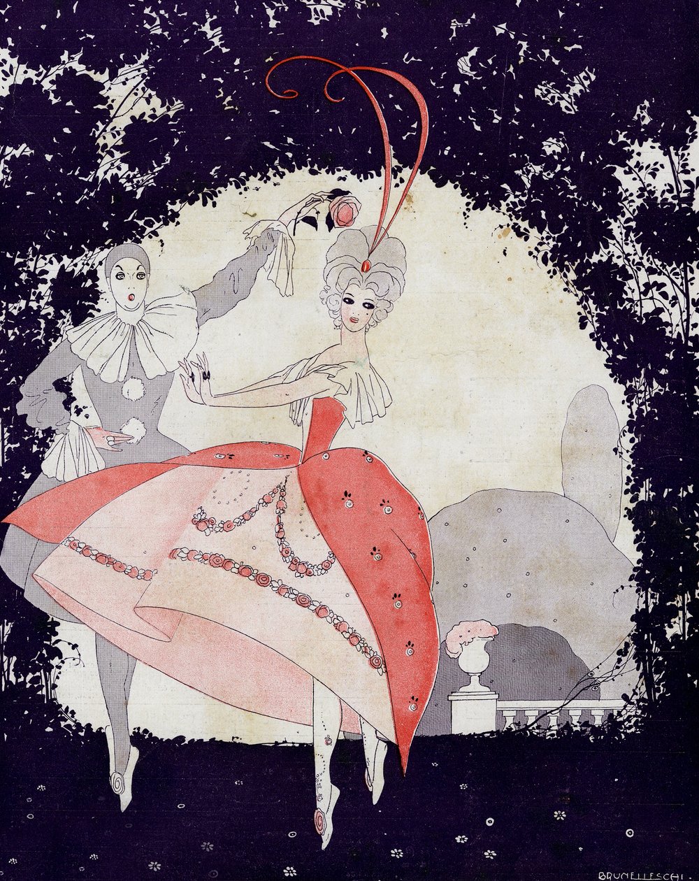En los jardines de Armide, el ballet de la reina de las rosas - ilustración de la Vie Parisienne de Umberto Brunelleschi