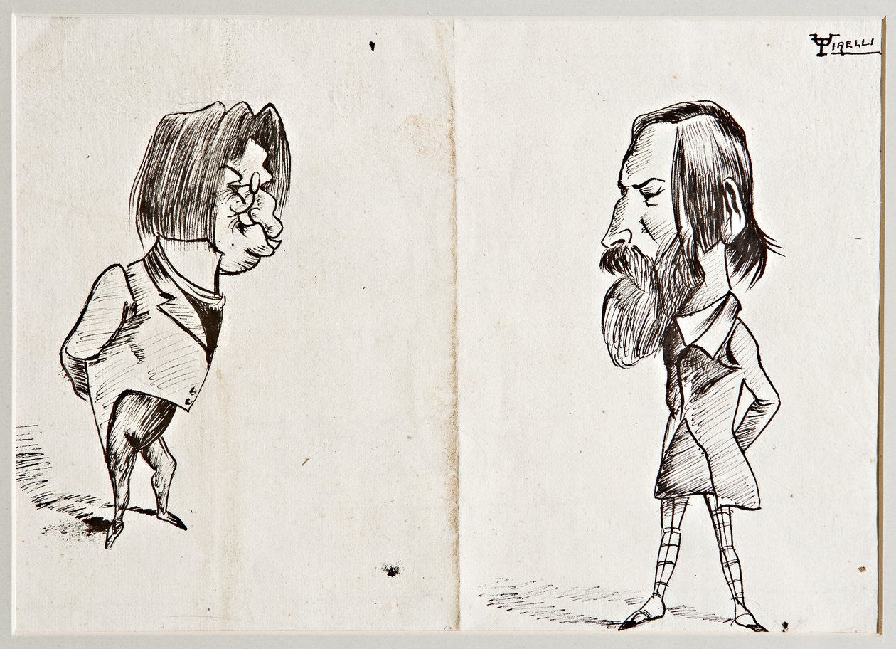 Caricaturas (tinta china sobre papel) de Umberto Tirelli