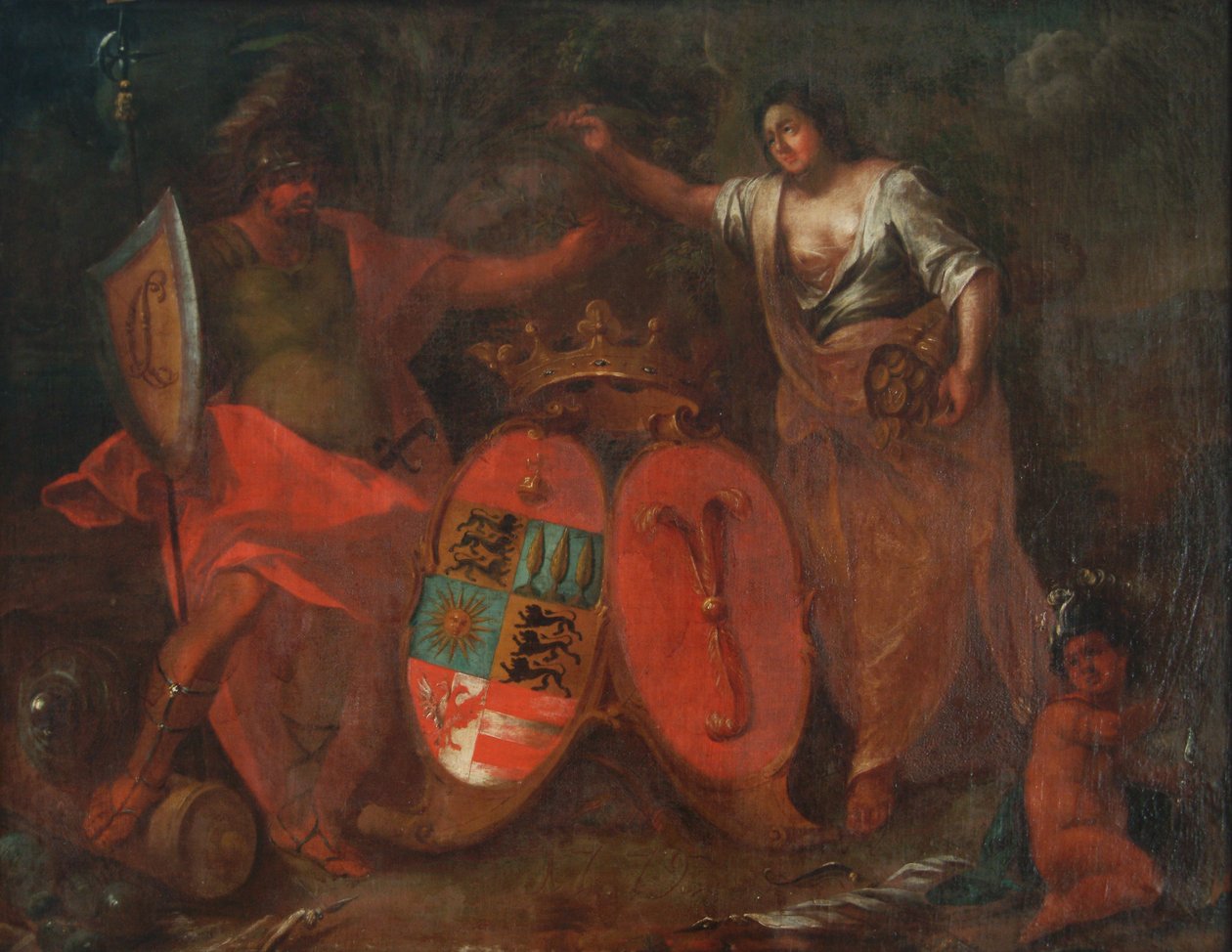 Escudo de alianza Waldburg con Harrach, de una pintura en el Palacio Hohenems de Unbekannt Unbekannt