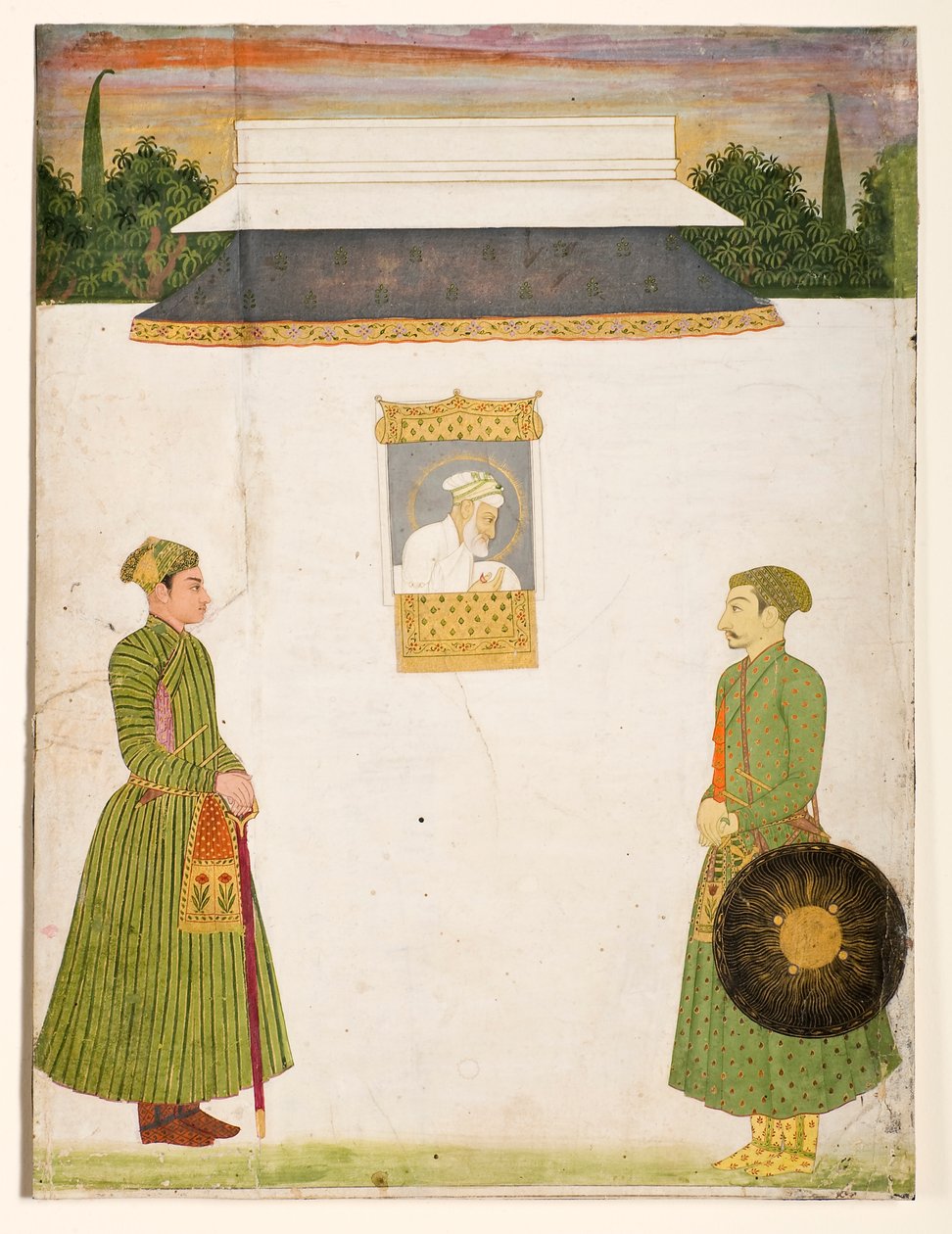Emperador Aurangzeb en una ventana jharokha, dos nobles en primer plano de Unbekannt Unbekannt