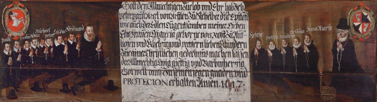 Epitafio de Peter Paul von Mörl von Pfalzen zu Mühlen und Sichelburg, su esposa Margret von Rost zu Aufhofen und Kehlburg y sus hijos de Unbekannt Unbekannt