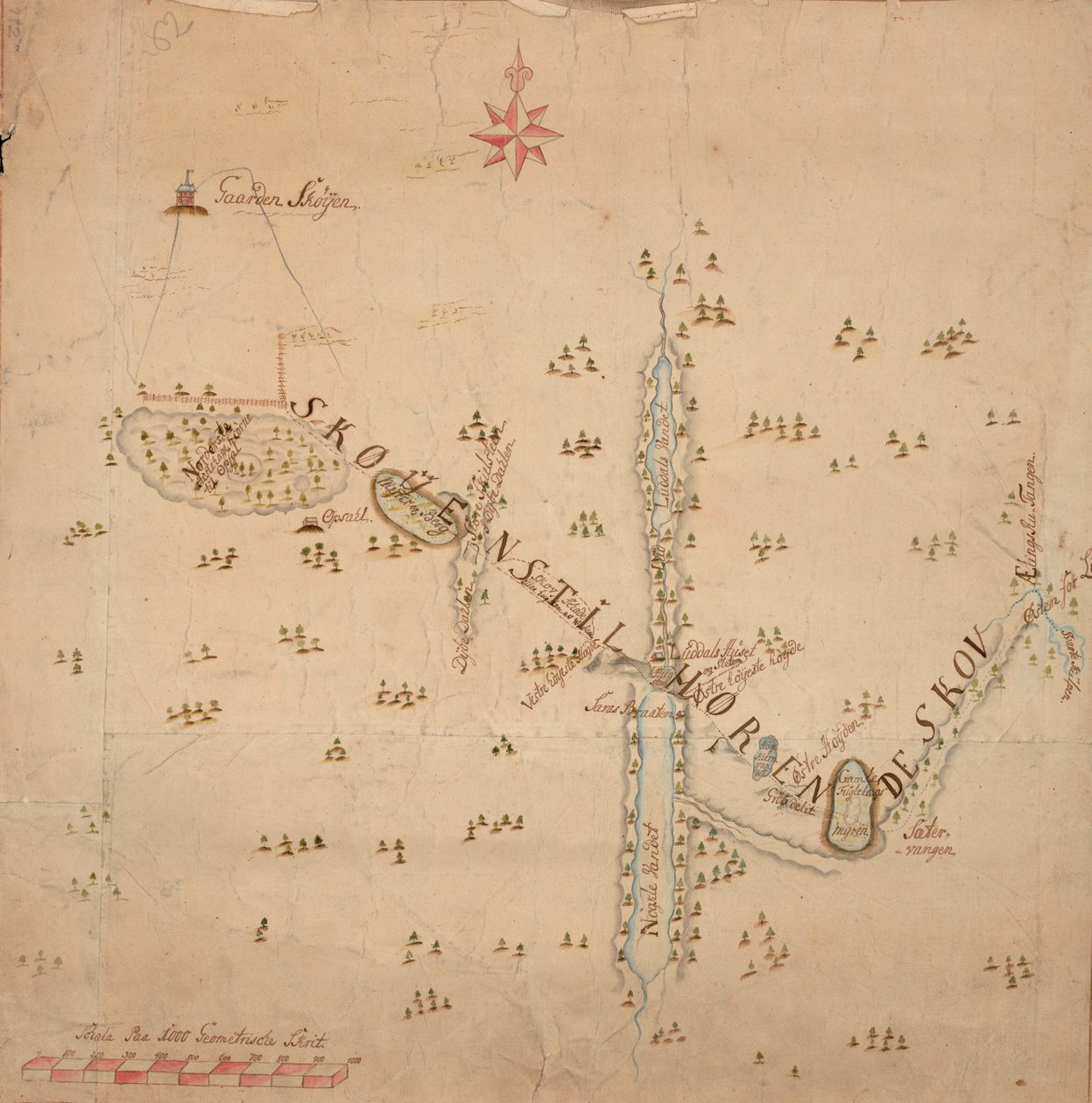 Mapa de la finca Skøyen, Østre Aker, con el bosque perteneciente a la finca de Unbekannt Unbekannt