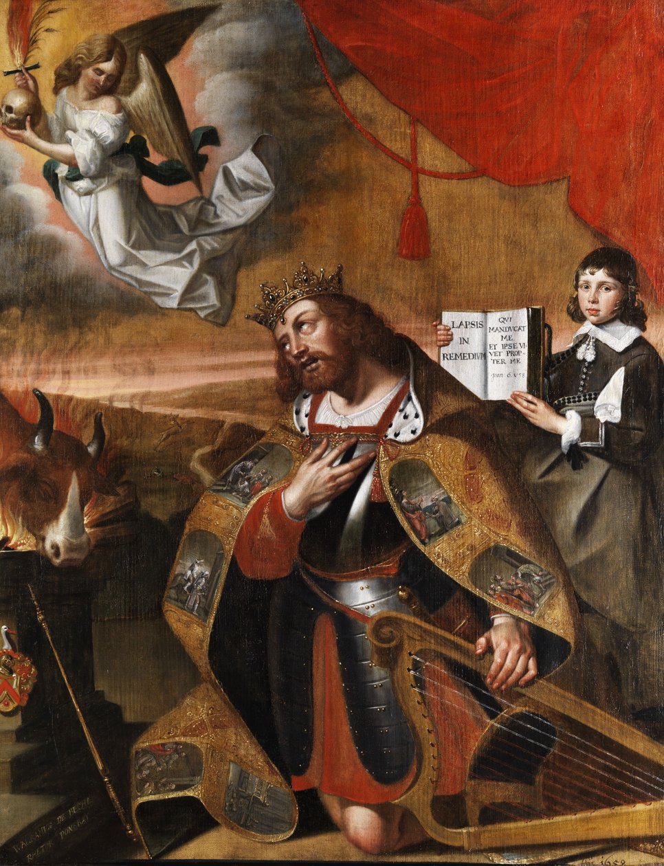 El rey David arrodillado frente a un altar sacrificial de Unbekannt Unbekannt