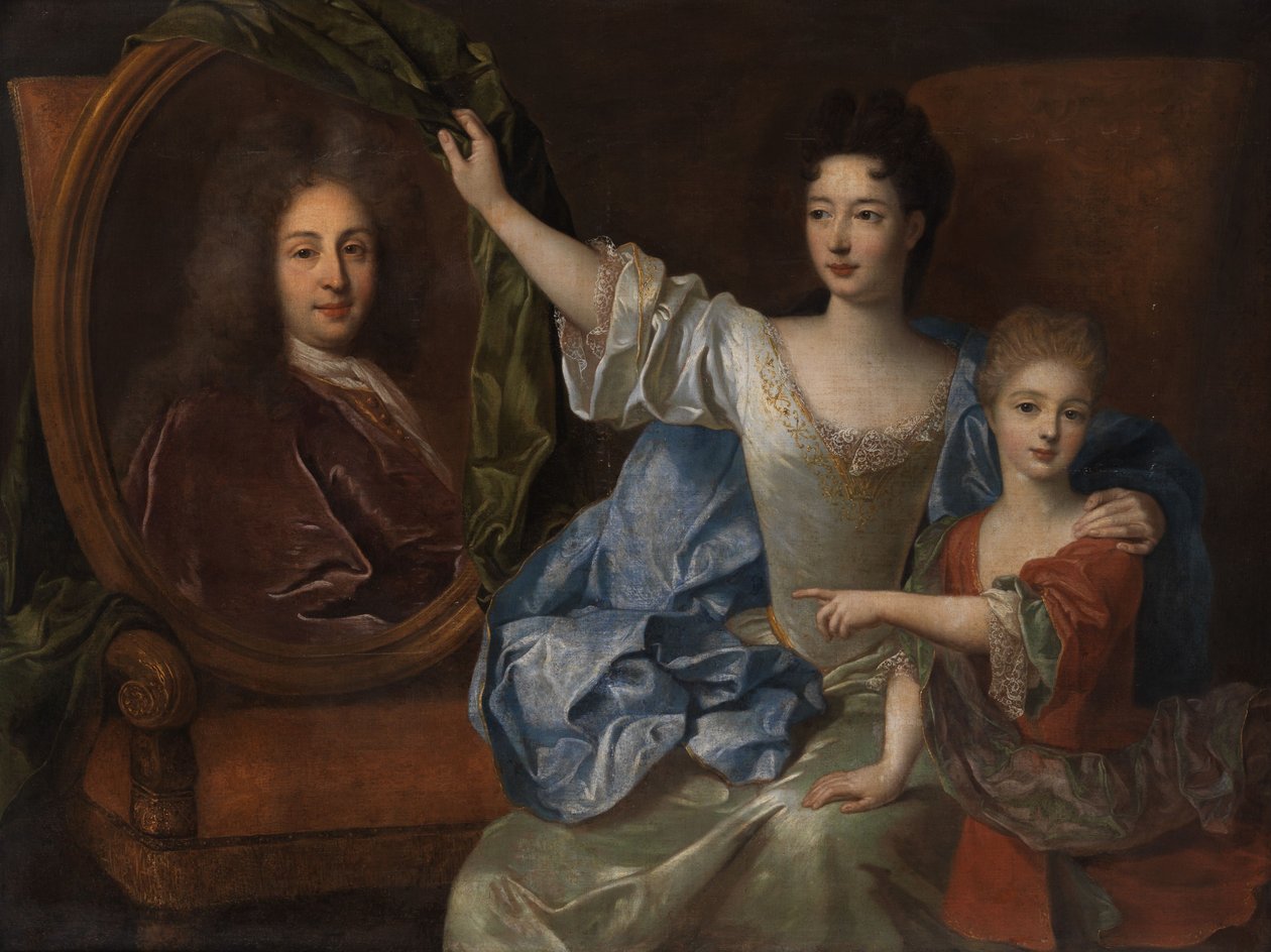 Madre e hijo junto al retrato del padre de Unbekannt Unbekannt