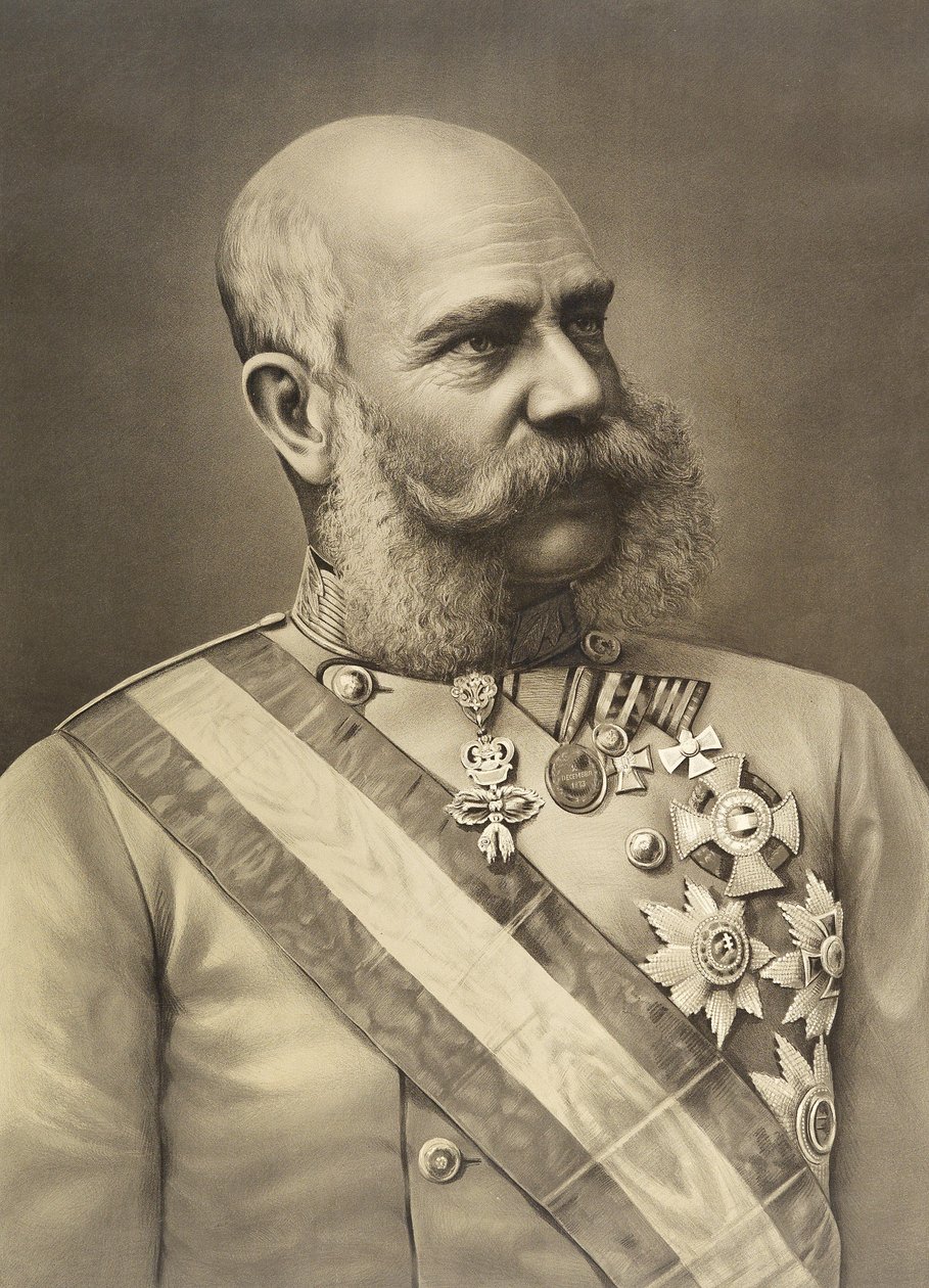 Litografía de retrato del Emperador Francisco José I en uniforme con condecoraciones de Unbekannt Unbekannt