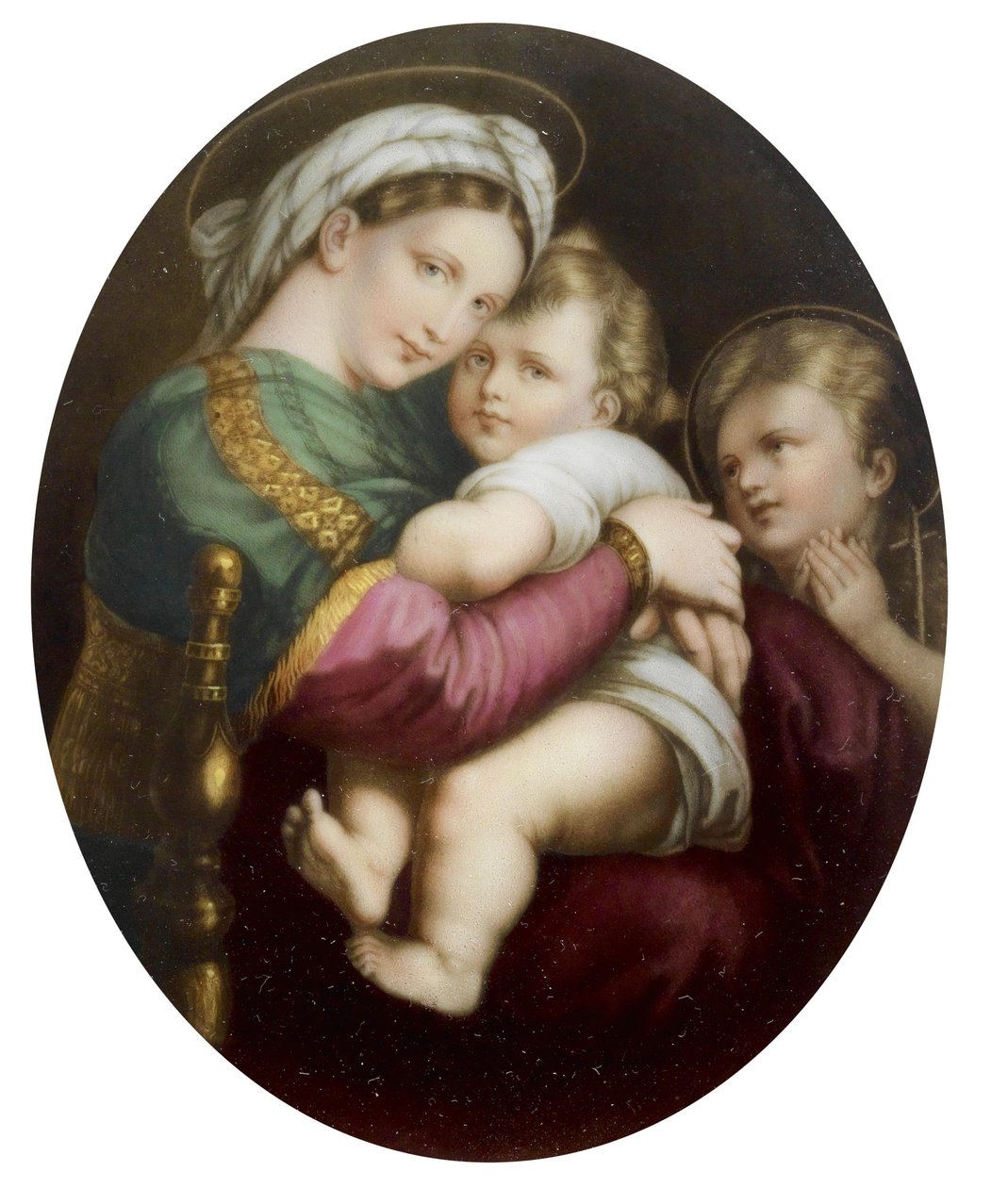 Medallón de porcelana según la Madonna della sedia de Rafael de Unbekannt Unbekannt