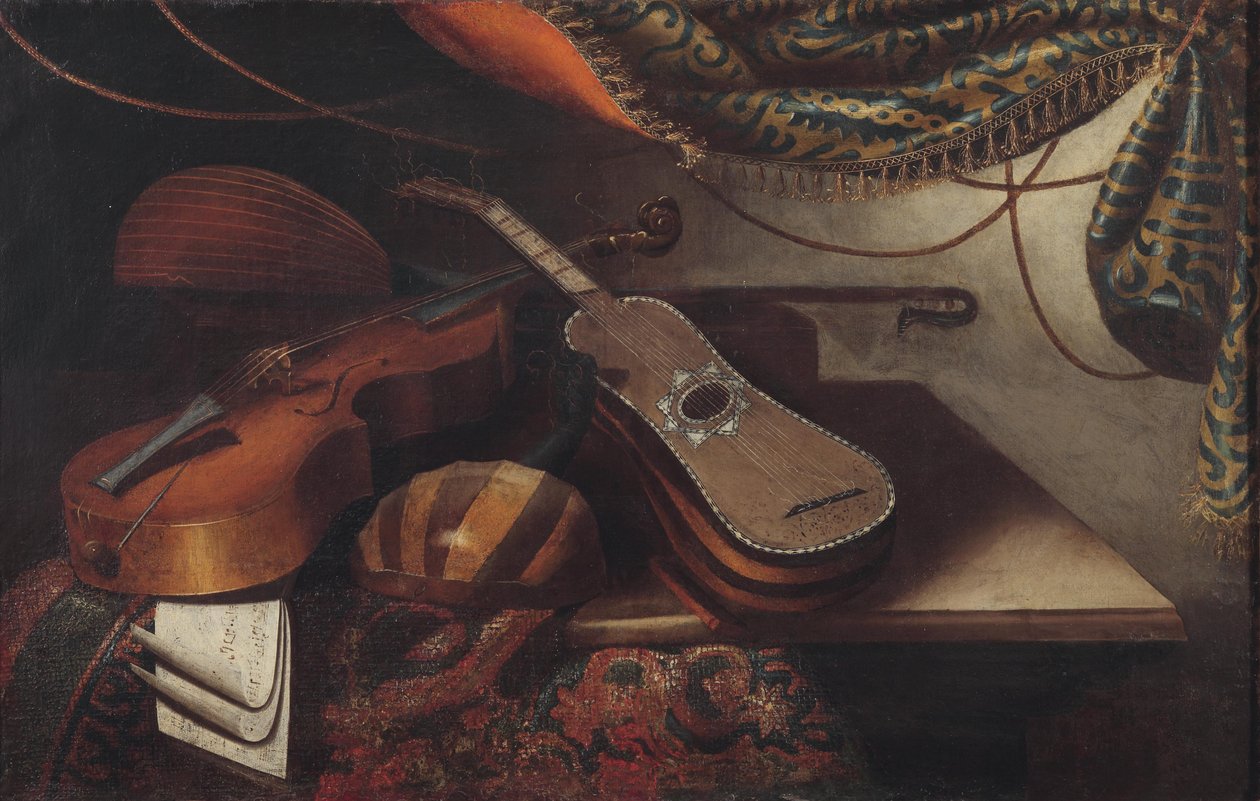Naturaleza muerta con instrumentos musicales de Unbekannt Unbekannt
