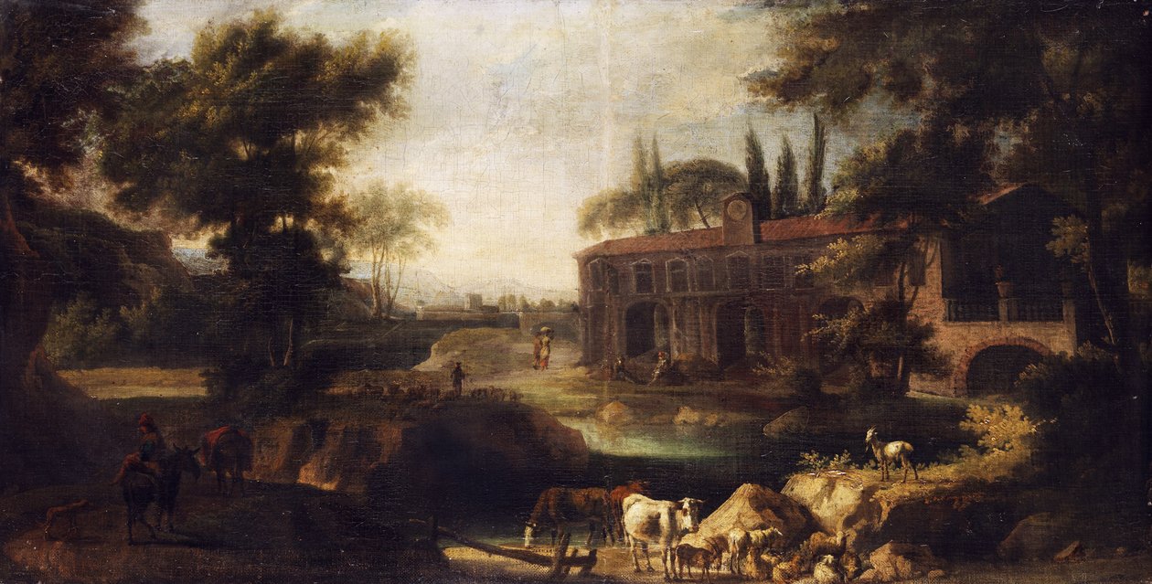 Paisaje sobrepuerta con finca señorial de Unbekannt Unbekannt