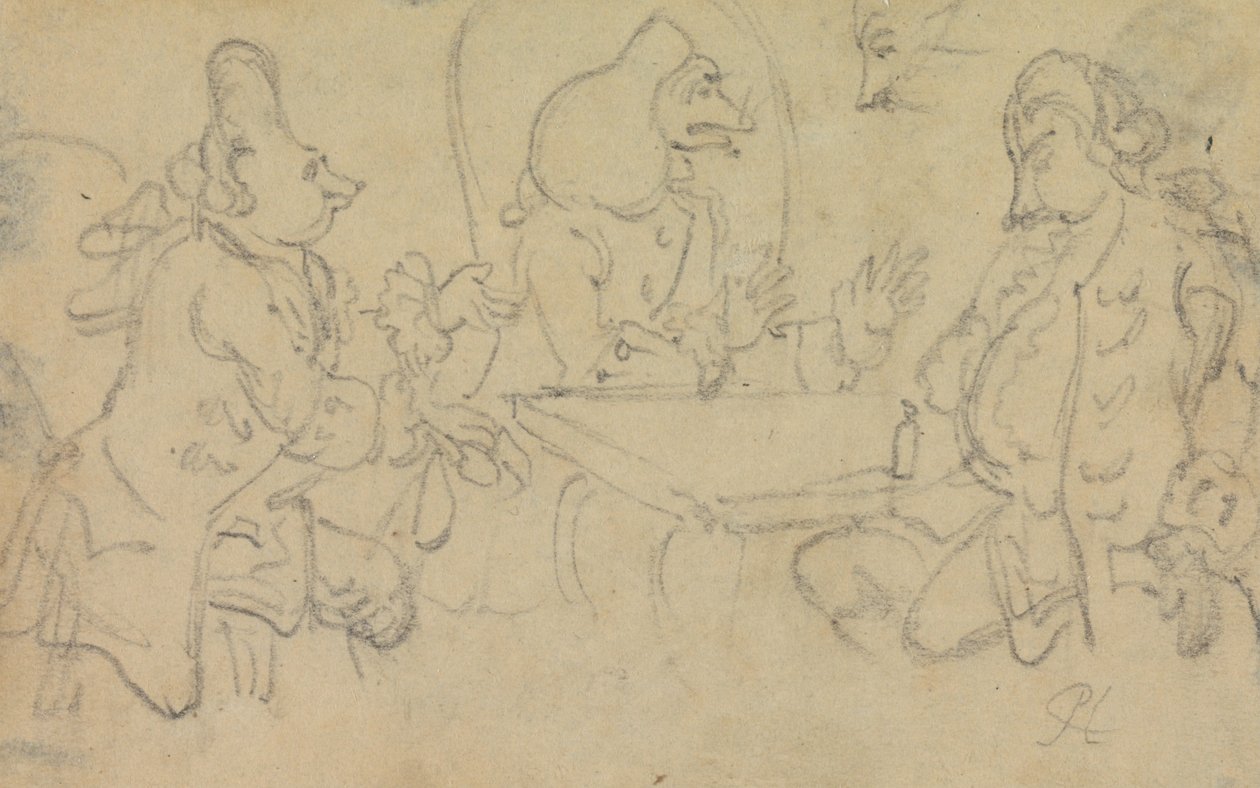 Caricatura de tres hombres en una mesa de Unbekannt Unbekannt