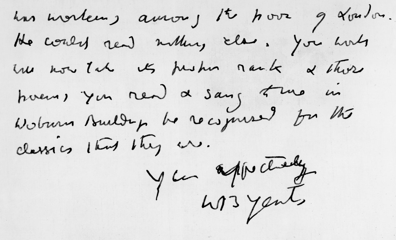 Extracto de una carta escrita por W. B. Yeats (1865-1939) de Unbekannt Unbekannt