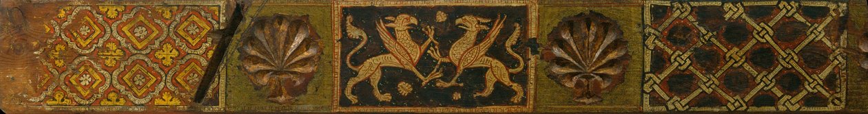 Fragmento de una viga de techo artesonado con grifos, motivos vegetales y motivos entrelazados de Unbekannt Unbekannt